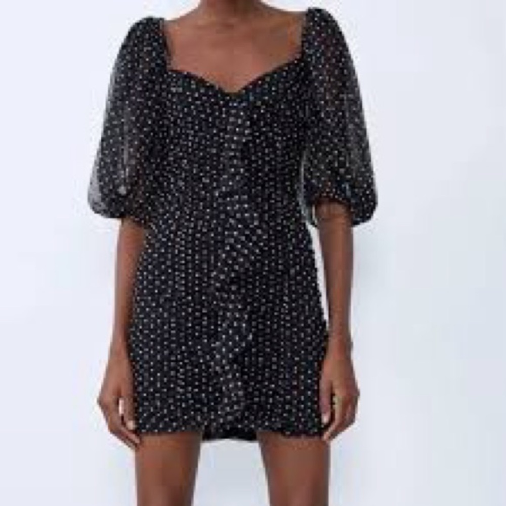 Zara Ruched Polka Dot Mini Dress